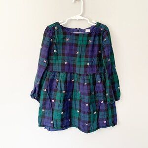 Gap Sarah Jessica Parker blue green plaid floral embroidered long sleeve dress‎